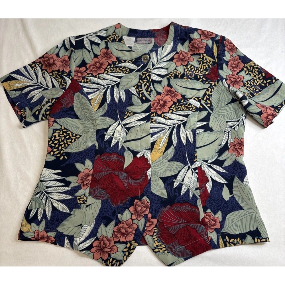 Bora Bora Floral Print Button Up Blouse sz Small Chest 40" Light Shoulder Pads